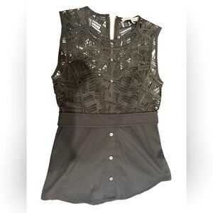 Veronica Beard Black Geometric Lace Top